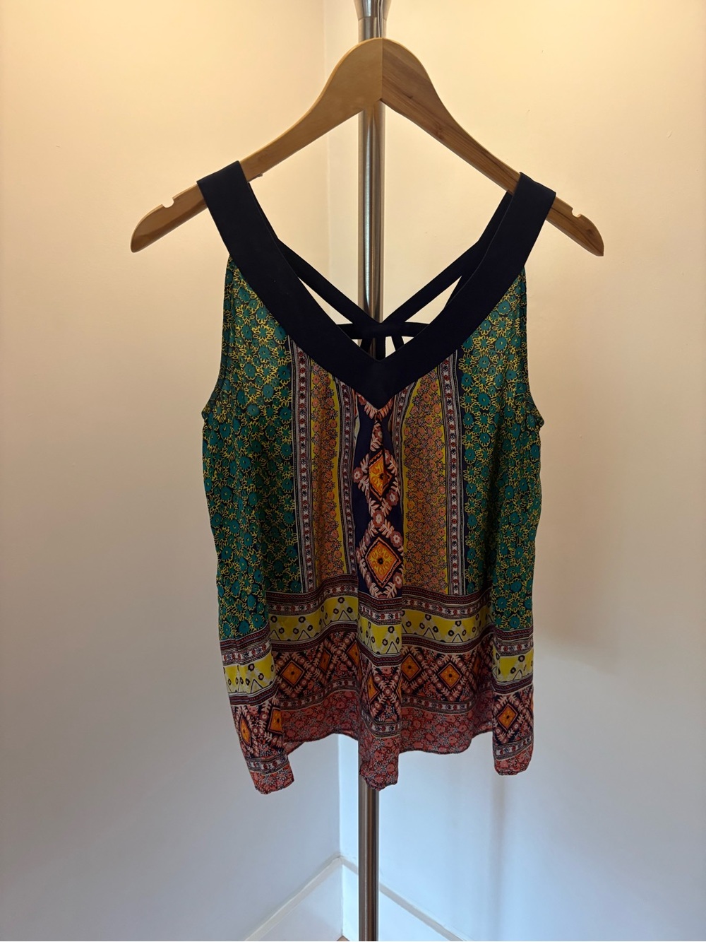 Maeve Green Multi Print Crisscross V-Neck Tank